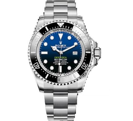 The D-blue dial of Swiss copy Rolex Deepsea presents an amazing visual effect.