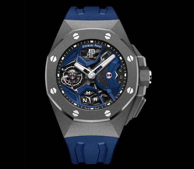 The titanium case fake watch has blue strap.