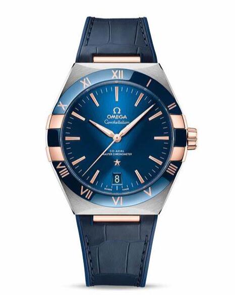 The blue dial fake watch has a blue strap.